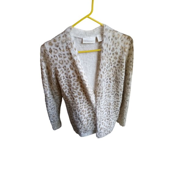 Cynthia Rowley Womens size S Beige White Leopard Print Cardigan Sweater - Picture 1 of 8